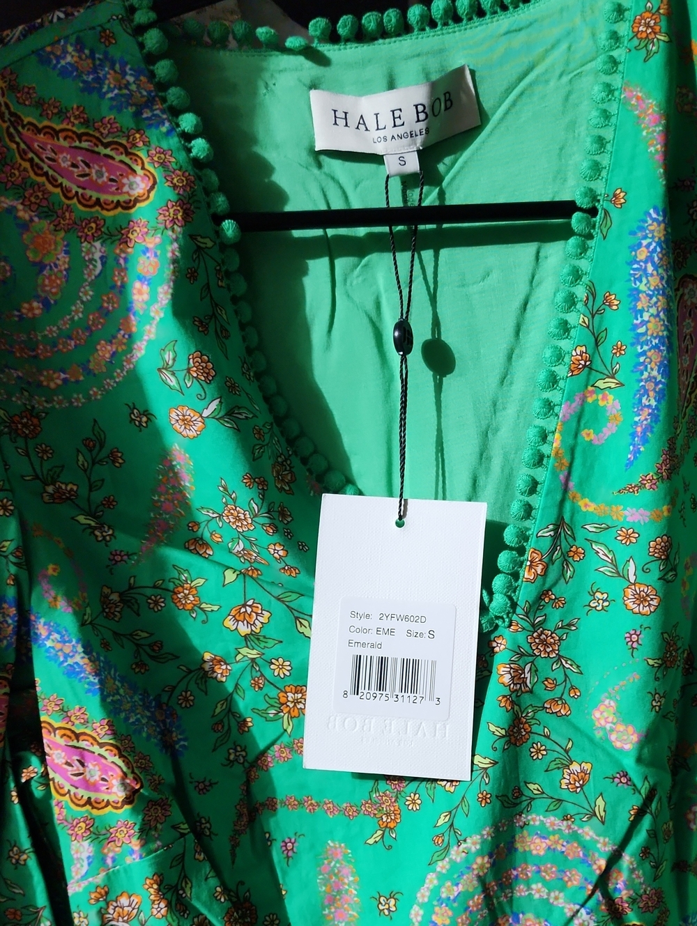 Hale Bob Elaina Poplin Midi Dress Emerald Paisley Puff Sleeve Belted NWT S - Picture 9 of 9
